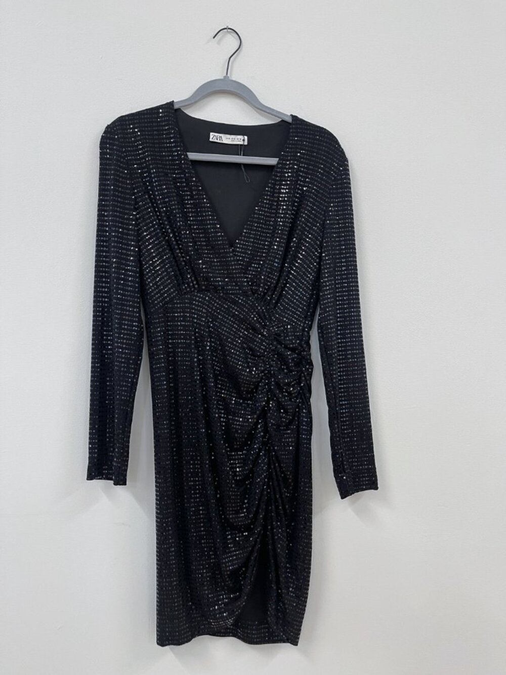 Zara size M stretch sparkly black mini dress - Picture 3 of 7